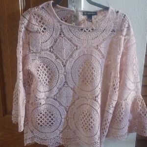 INC International Concepts Pink Cropped Blouse with Peter Pan Collar